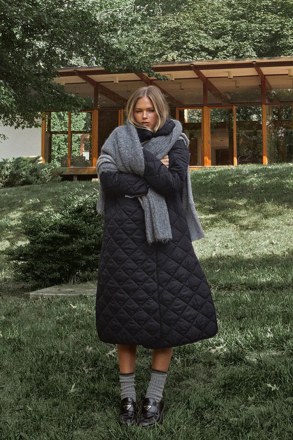 NA-KD Quilted Long Coat - Black