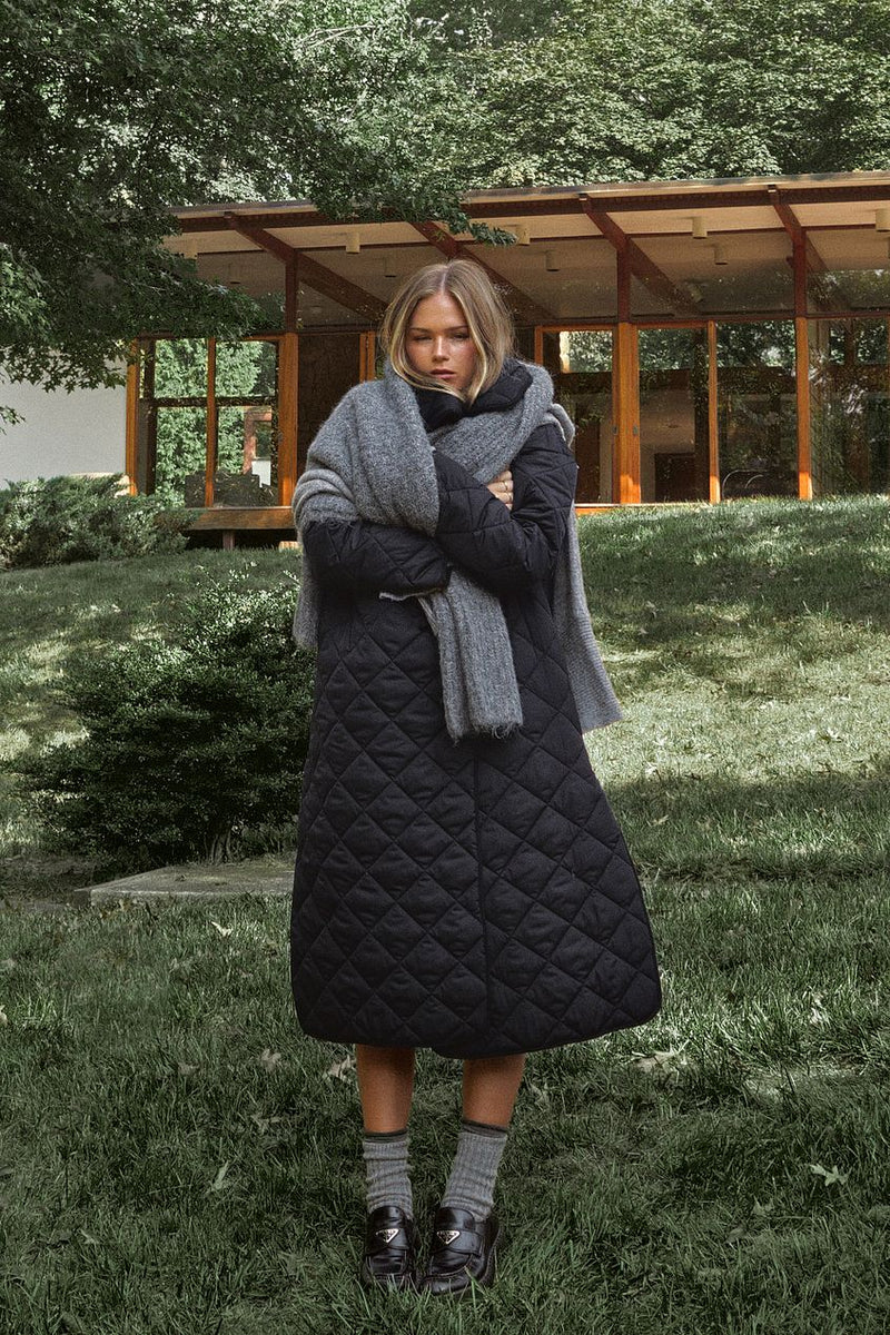 NA-KD Quilted Long Coat - Black