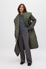NA-KD Quilted Long Coat - Dark Green