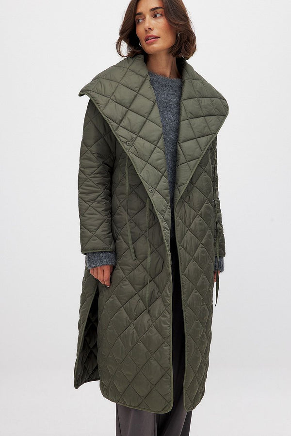 NA-KD Quilted Long Coat - Dark Green