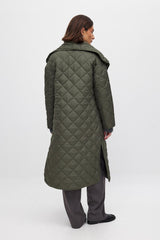 NA-KD Quilted Long Coat - Dark Green