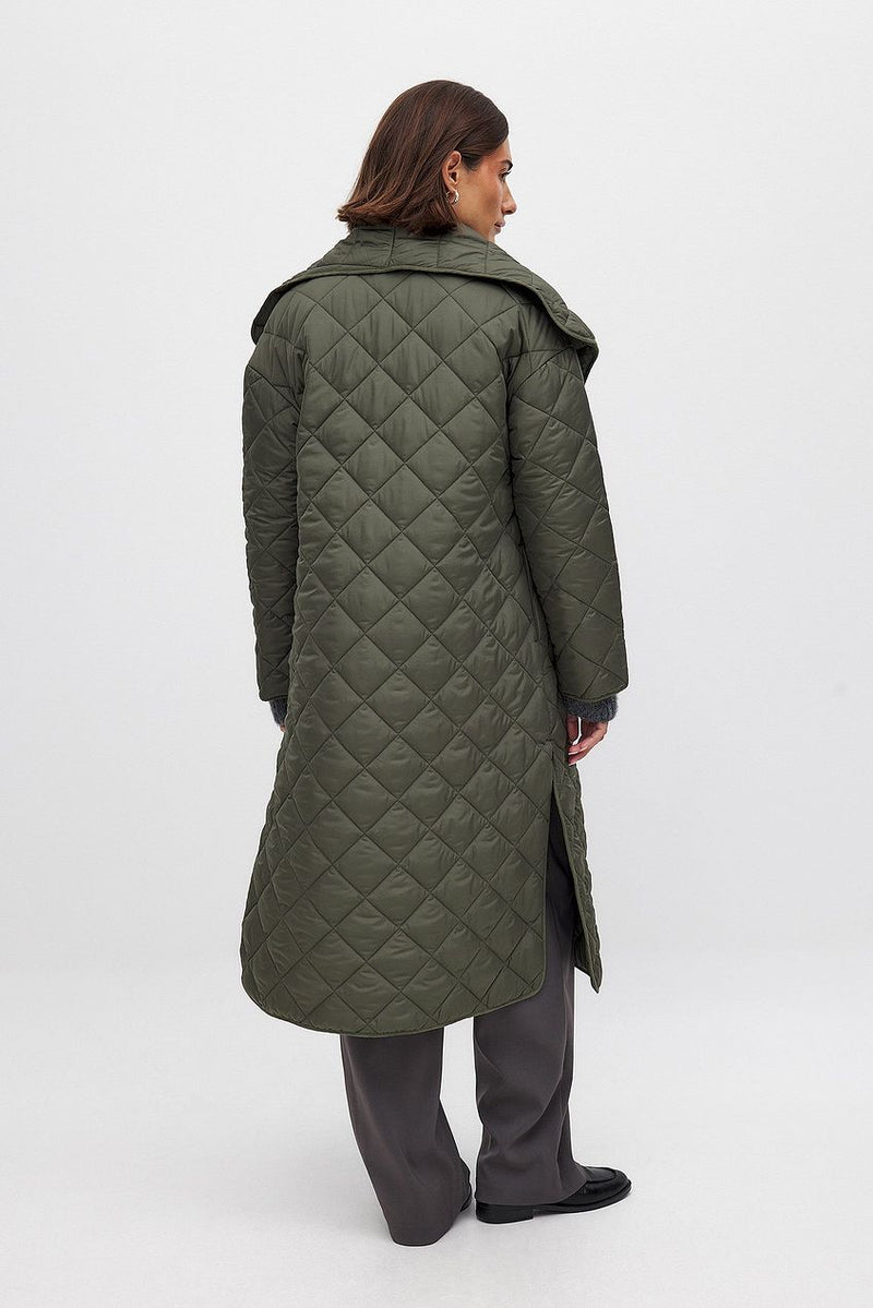 NA-KD Quilted Long Coat - Dark Green