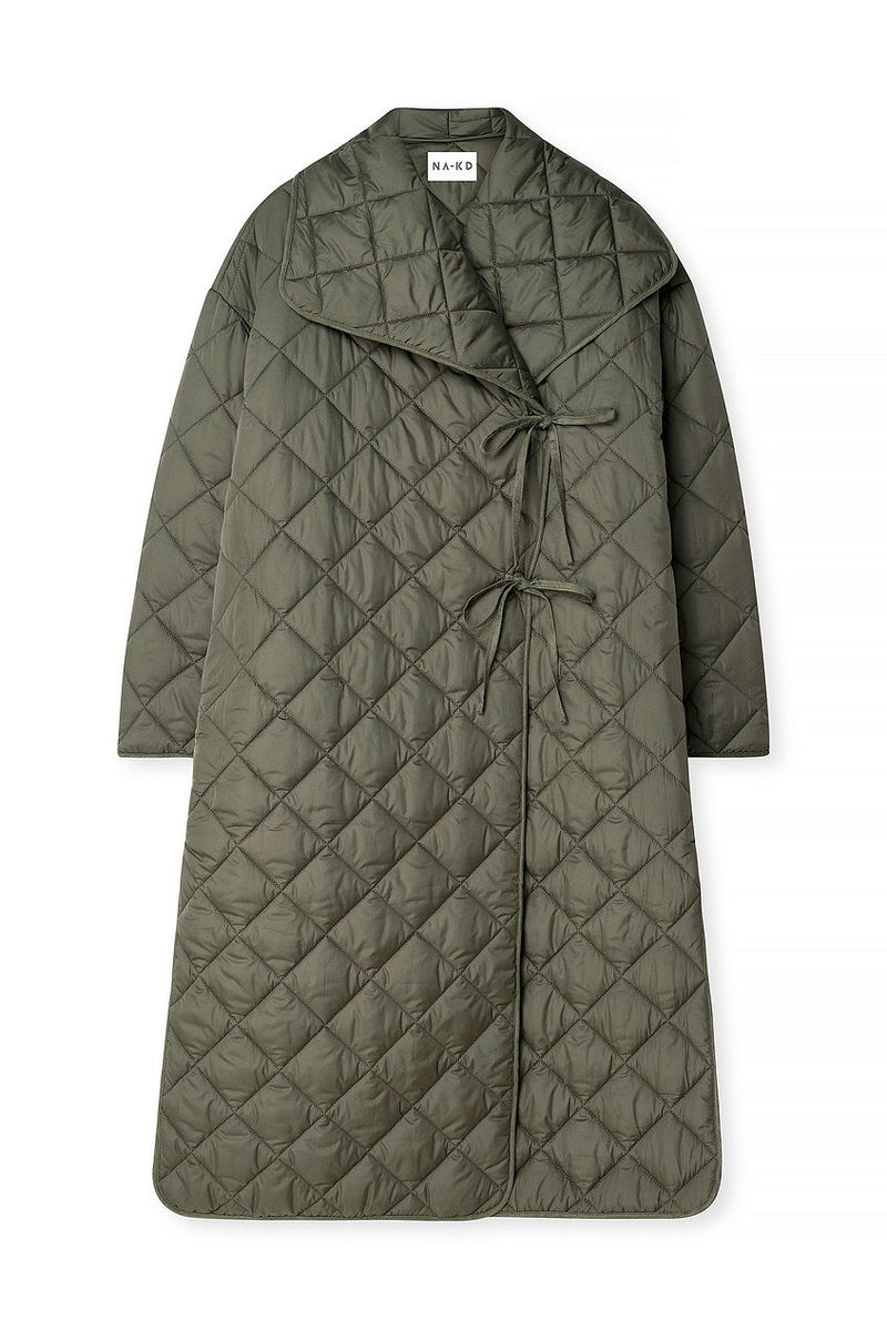 NA-KD Quilted Long Coat - Dark Green