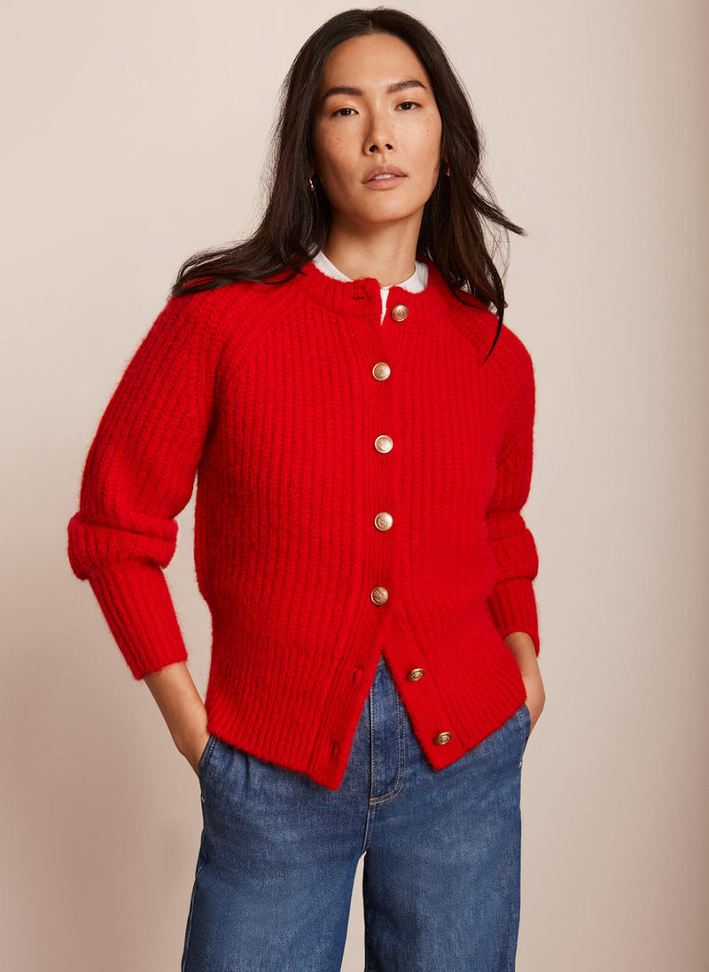 MINT VELVET Knitted Wool Blend Cardigan - Red SzM