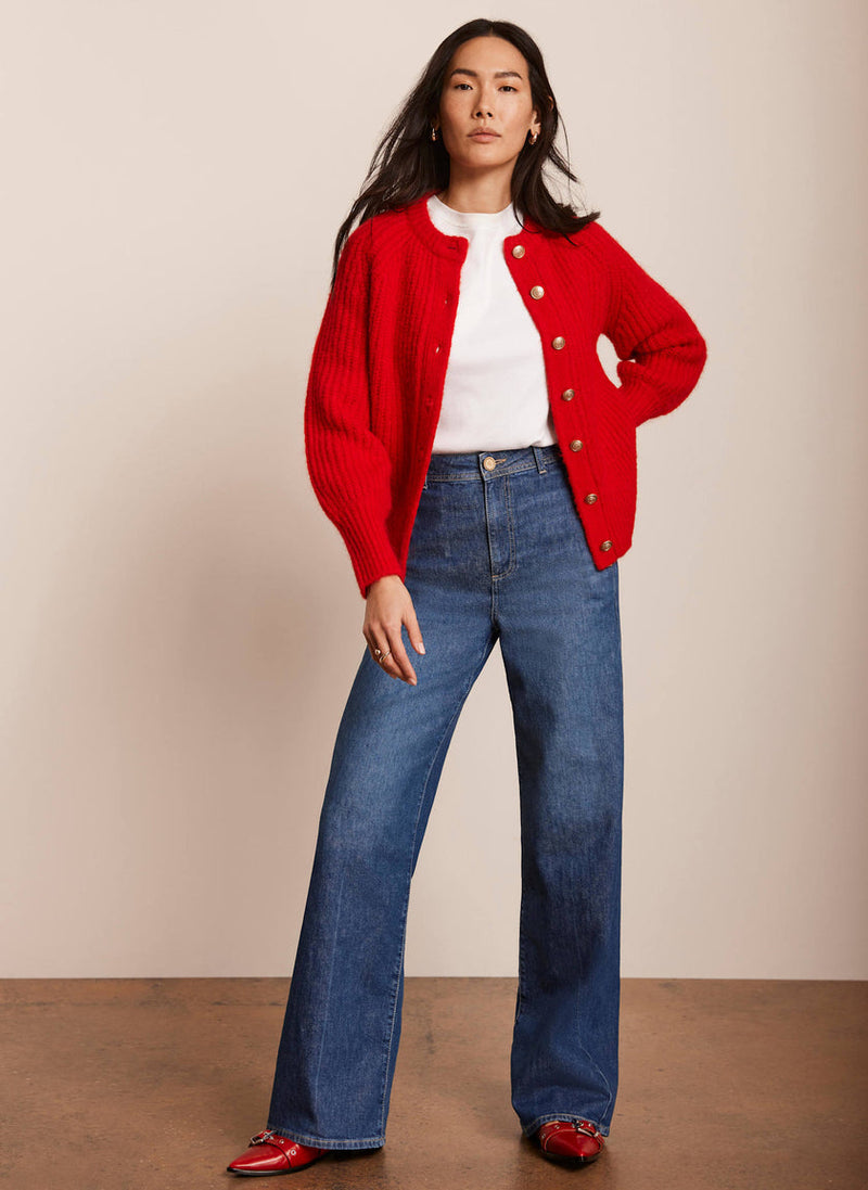 MINT VELVET Knitted Wool Blend Cardigan - Red SzM