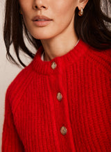 MINT VELVET Knitted Wool Blend Cardigan - Red SzM