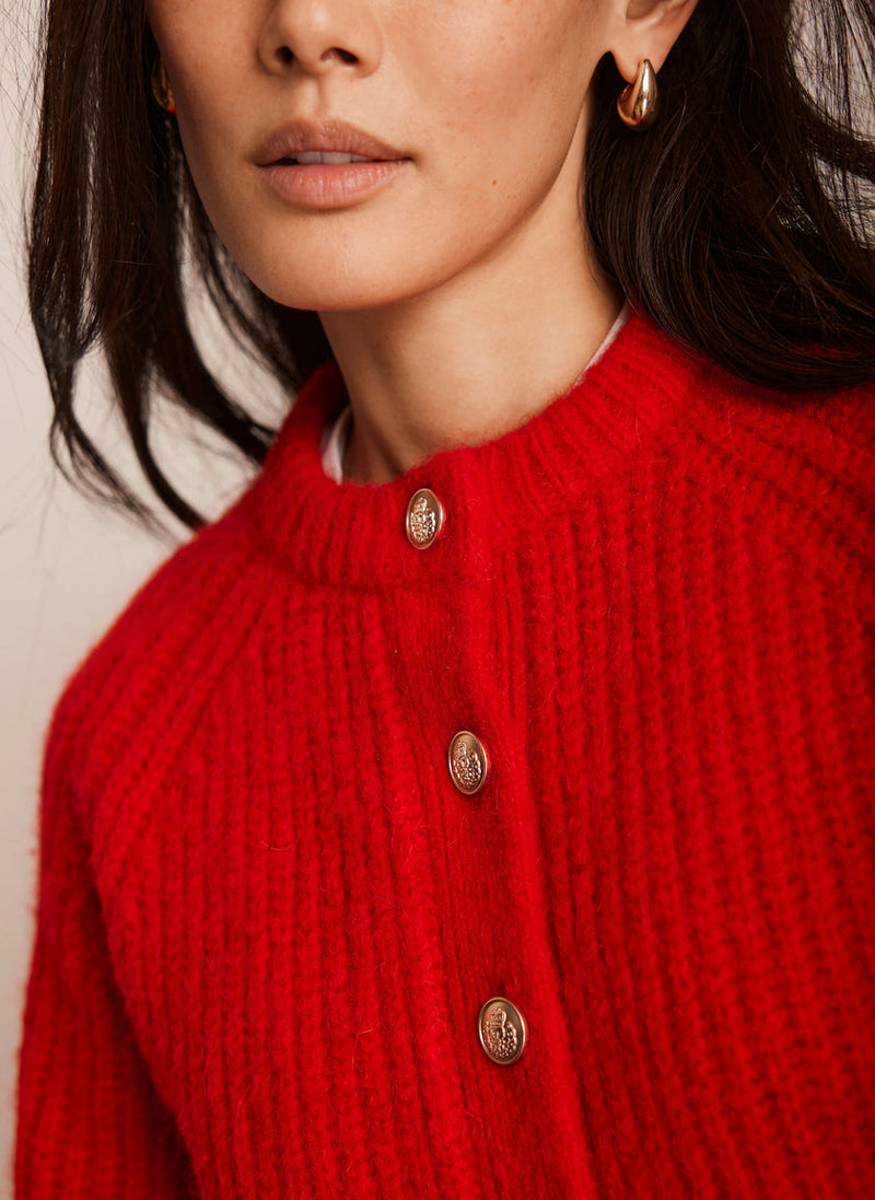 MINT VELVET Knitted Wool Blend Cardigan - Red SzM