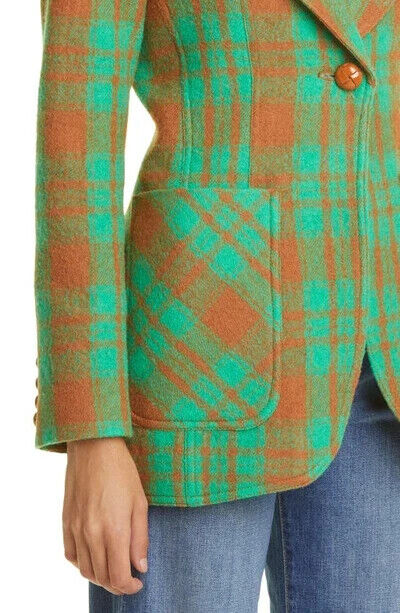 SMYTHE Patch Pocket Birkin Blazer - Kelly Green Plaid Sz4 NZ8