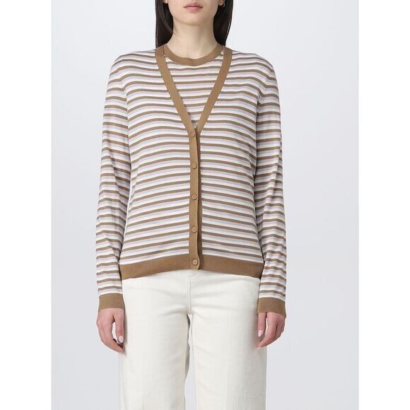 THEORY V Neck Stripe Wool Cardigan - Lavender SzM