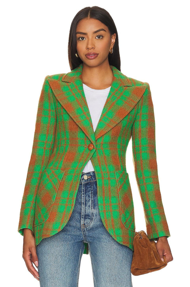 SMYTHE Patch Pocket Birkin Blazer - Kelly Green Plaid Sz4 NZ8