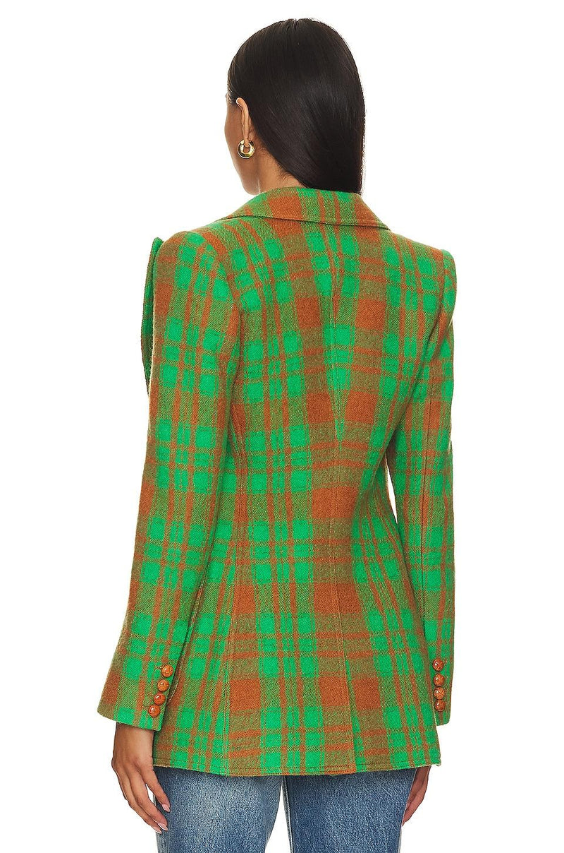 SMYTHE Patch Pocket Birkin Blazer - Kelly Green Plaid Sz4 NZ8