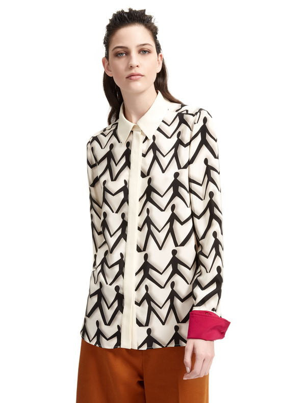 SPORTMAX Stick Man Print Silk Blouse -  Sz12