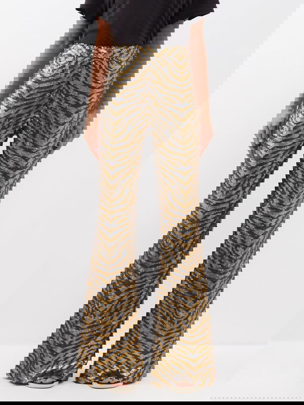 RAEY Tiger Sequin Bootcut Trousers - Gold Sz10