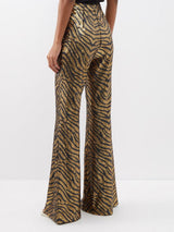 RAEY Tiger Sequin Bootcut Trousers - Gold Sz10