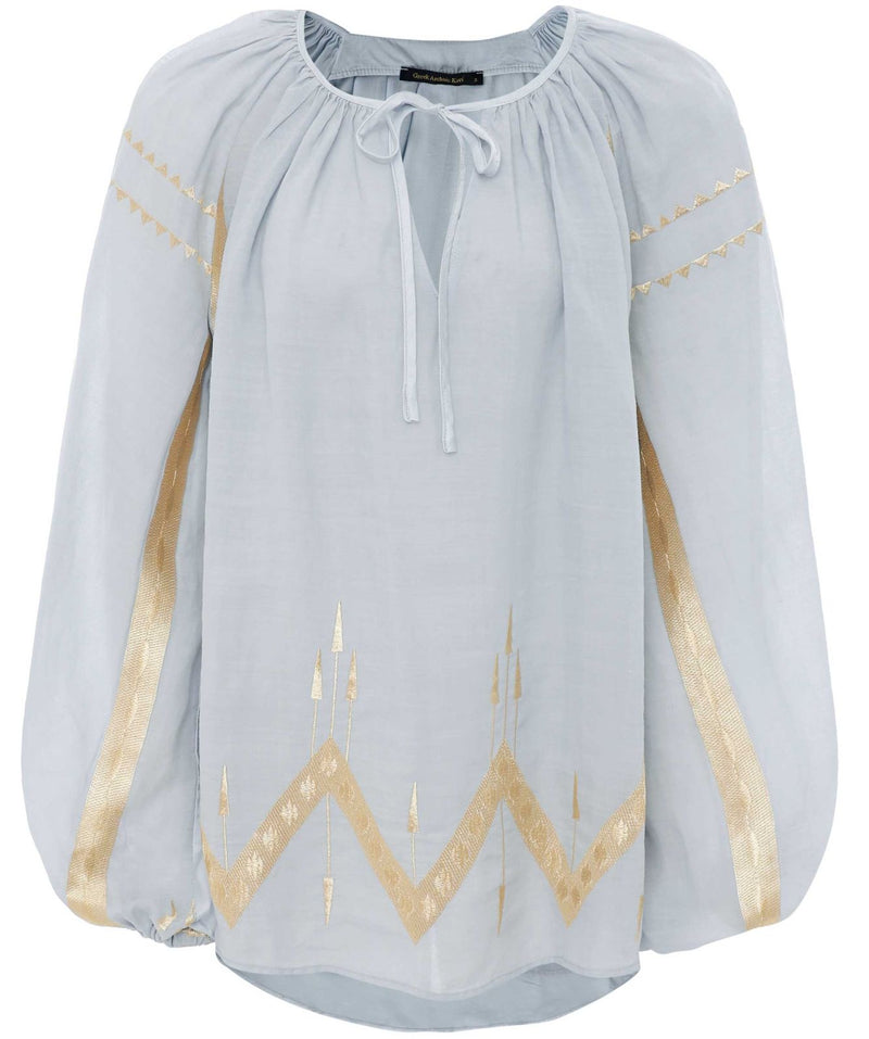 GREEK ARCHAIC KORI Embroidered Blouse - Grey