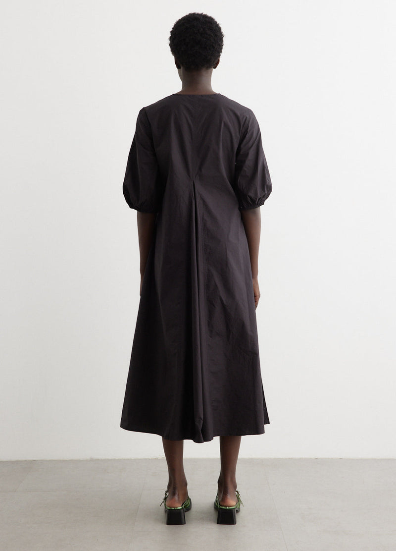 GANNI Cotton Poplin V-Neck Long Dress - Black