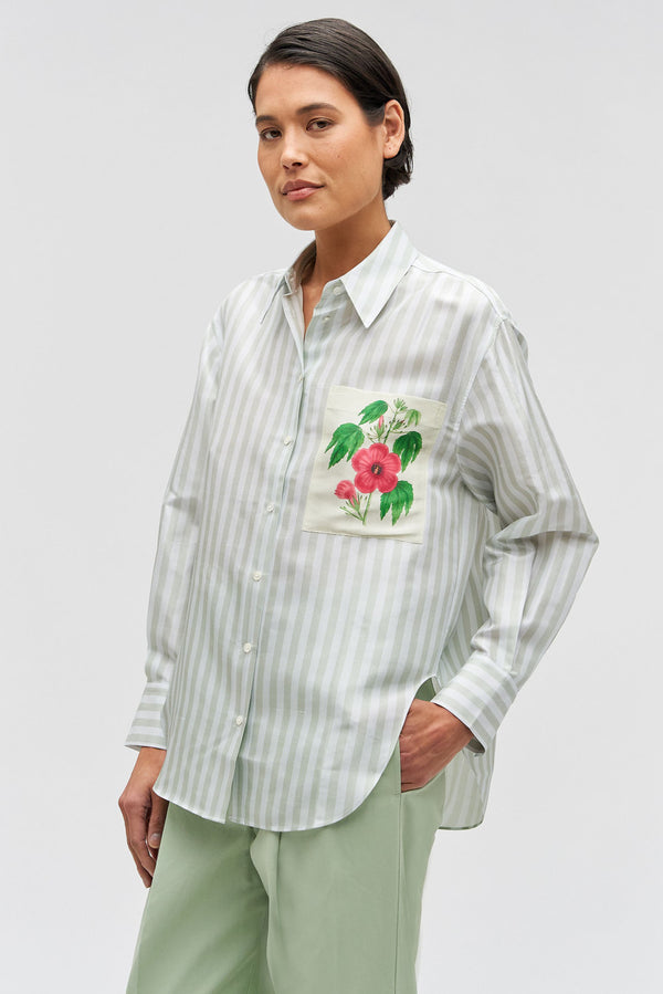 OROTON Verandah Stripe Overshirt - Grey Sz10