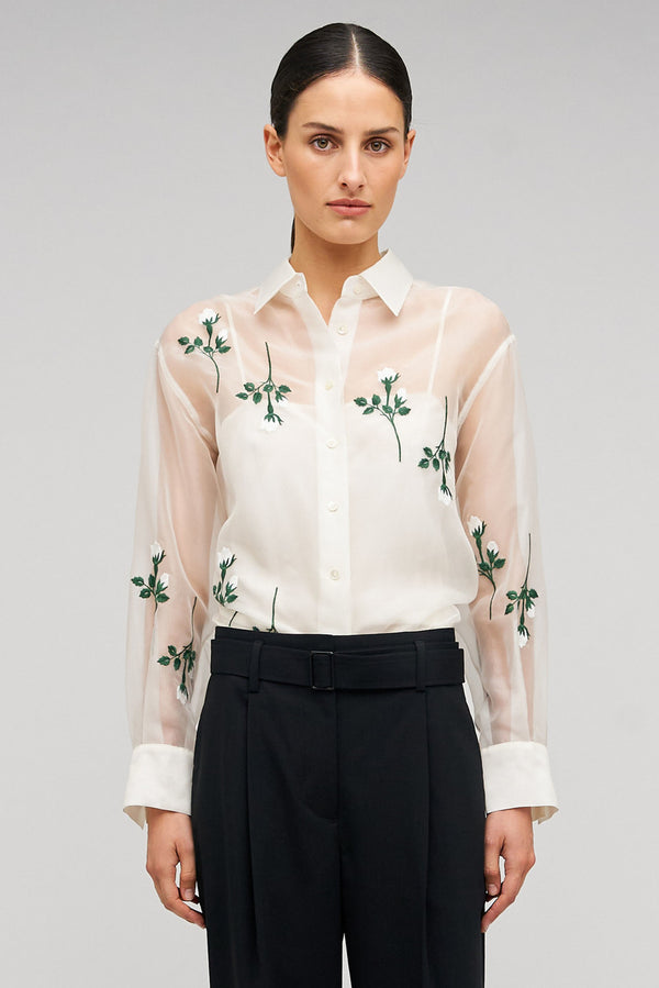 OROTON Rosebud Embroidery Overshirt - Cream Sz12