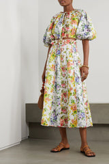 ZIMMERMANN Paneled Organic Linen Midi Skirt - Floral Sz0 NZ8