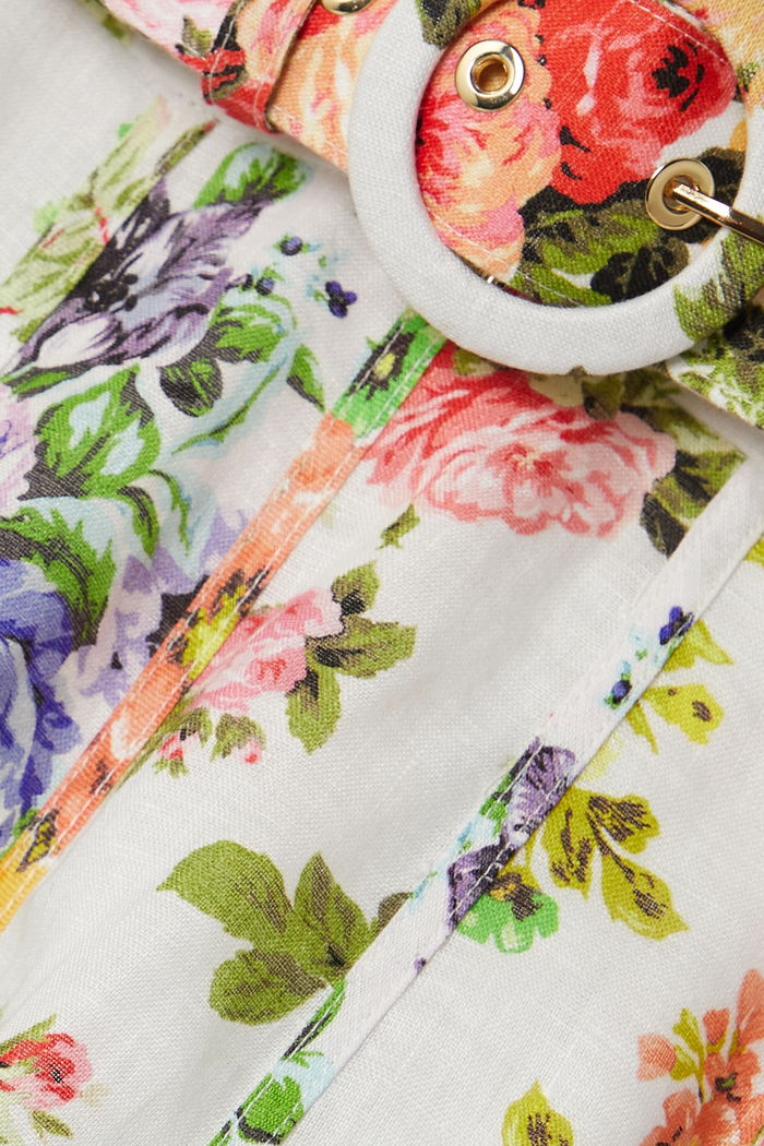 ZIMMERMANN Paneled Organic Linen Midi Skirt - Floral Sz0 NZ8