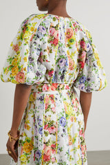 ZIMMERMANN Cropped Organic Linen Blouse - Floral Sz0 NZ8