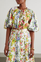 ZIMMERMANN Cropped Organic Linen Blouse - Floral Sz0 NZ8