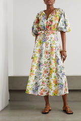 ZIMMERMANN Cropped Organic Linen Blouse - Floral Sz0 NZ8