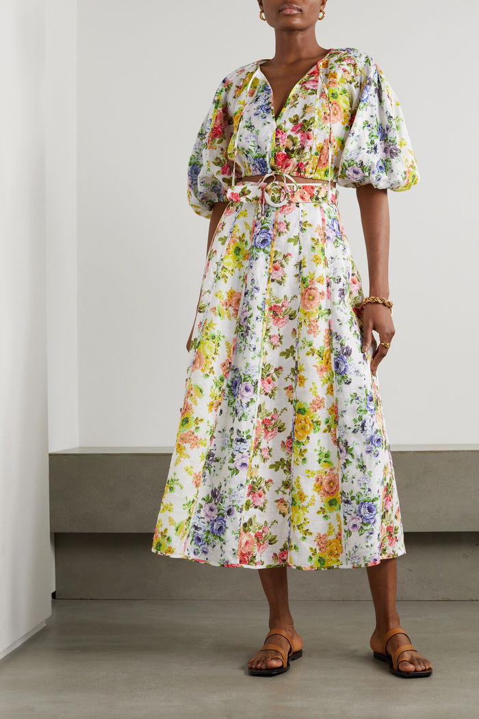 ZIMMERMANN Cropped Organic Linen Blouse - Floral Sz0 NZ8