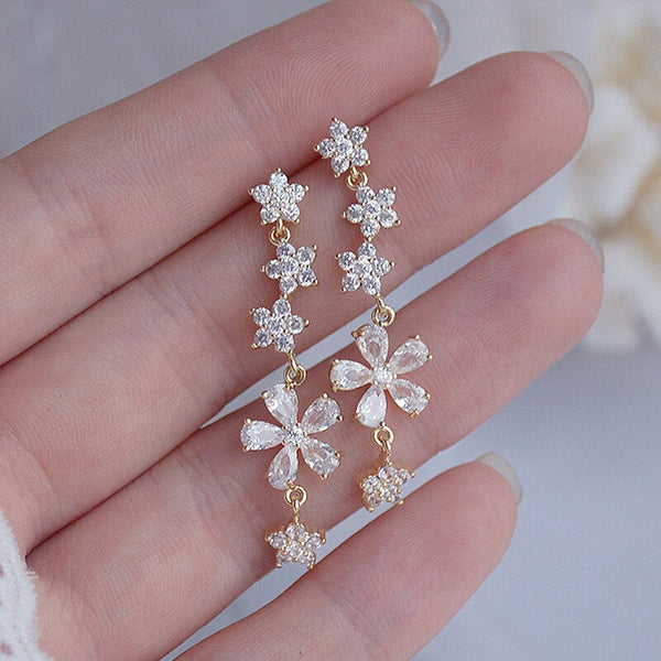 BEAUTIFUL EARTH Flower Drop CZ Earrings